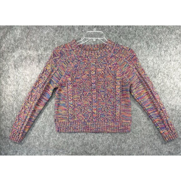 Gap Sweater Women’s M Pink Rainbow Cable Knit Pullover Marled Chunky Textured - Picture 1 of 10